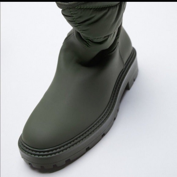 Zara Green Lug Sole Quilted Ankle Boots Women's 8 - Picture 4 of 5